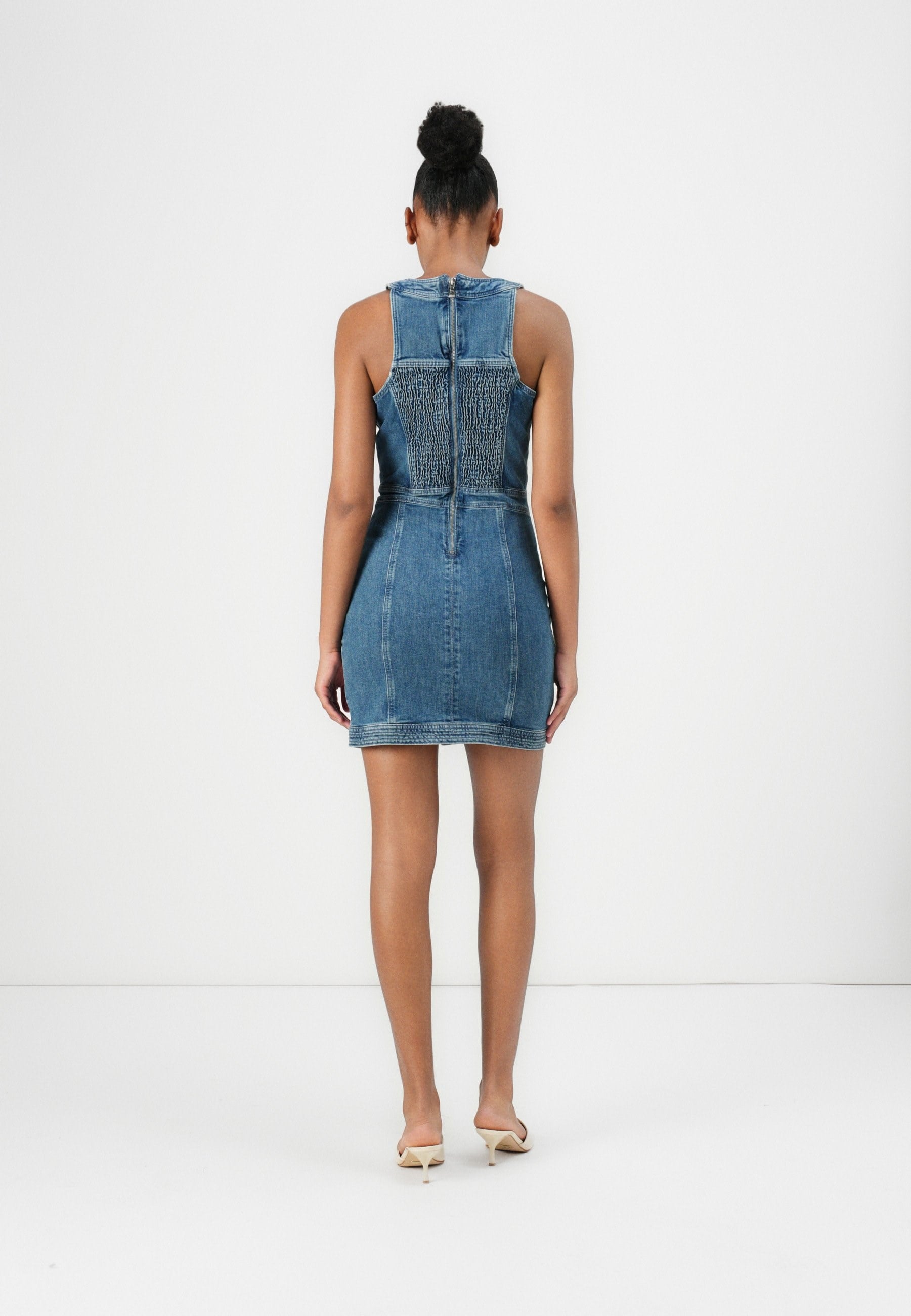 Bağcık Detaylı Mini Denim Tasarım Elbise