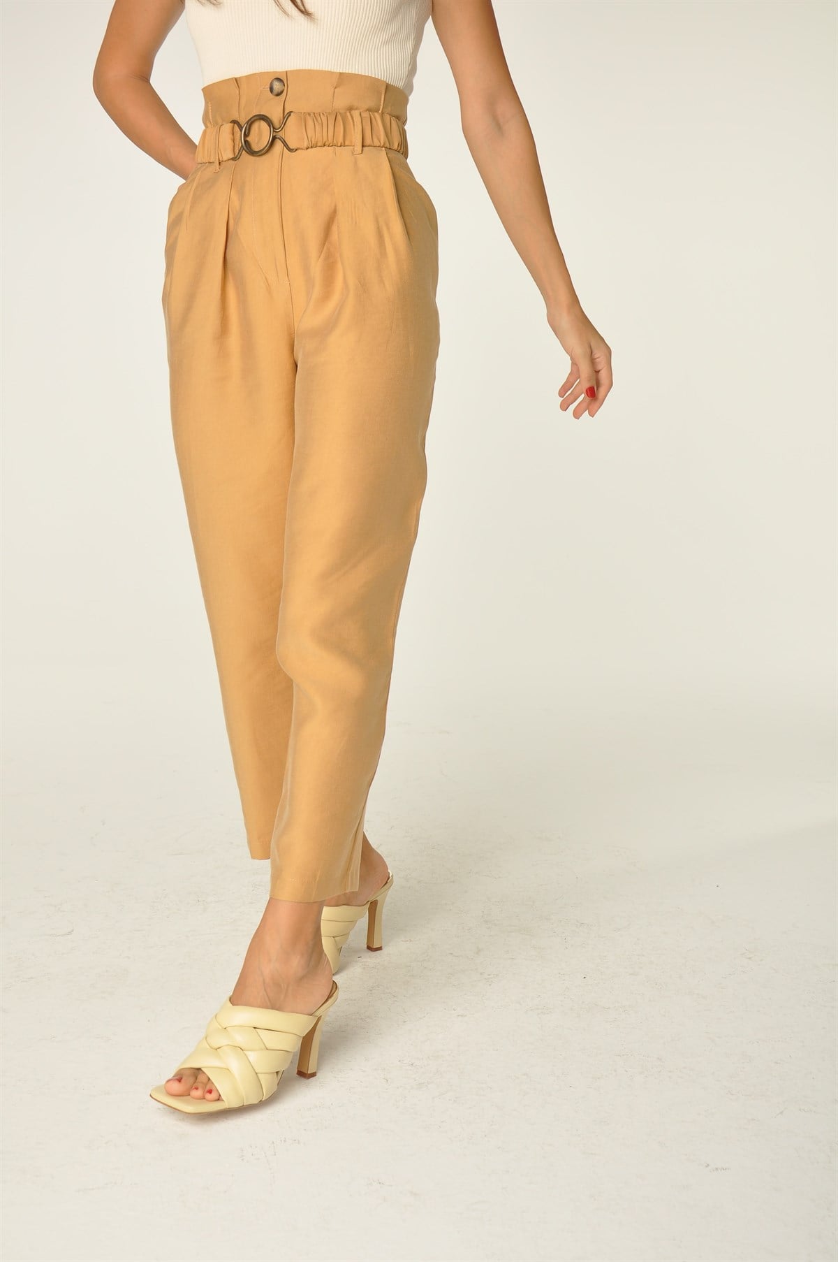 Camel Kemerli Tokalı Pantolon