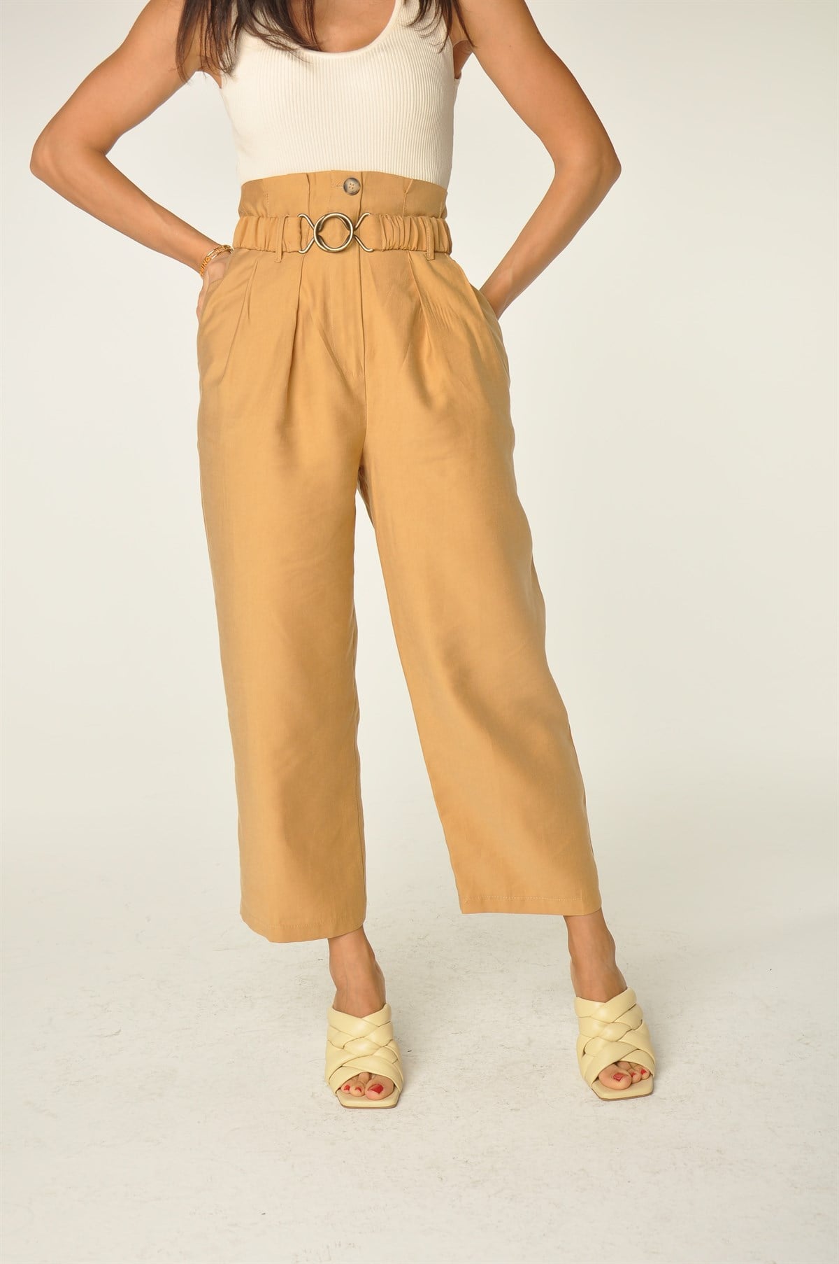 Camel Kemerli Tokalı Pantolon