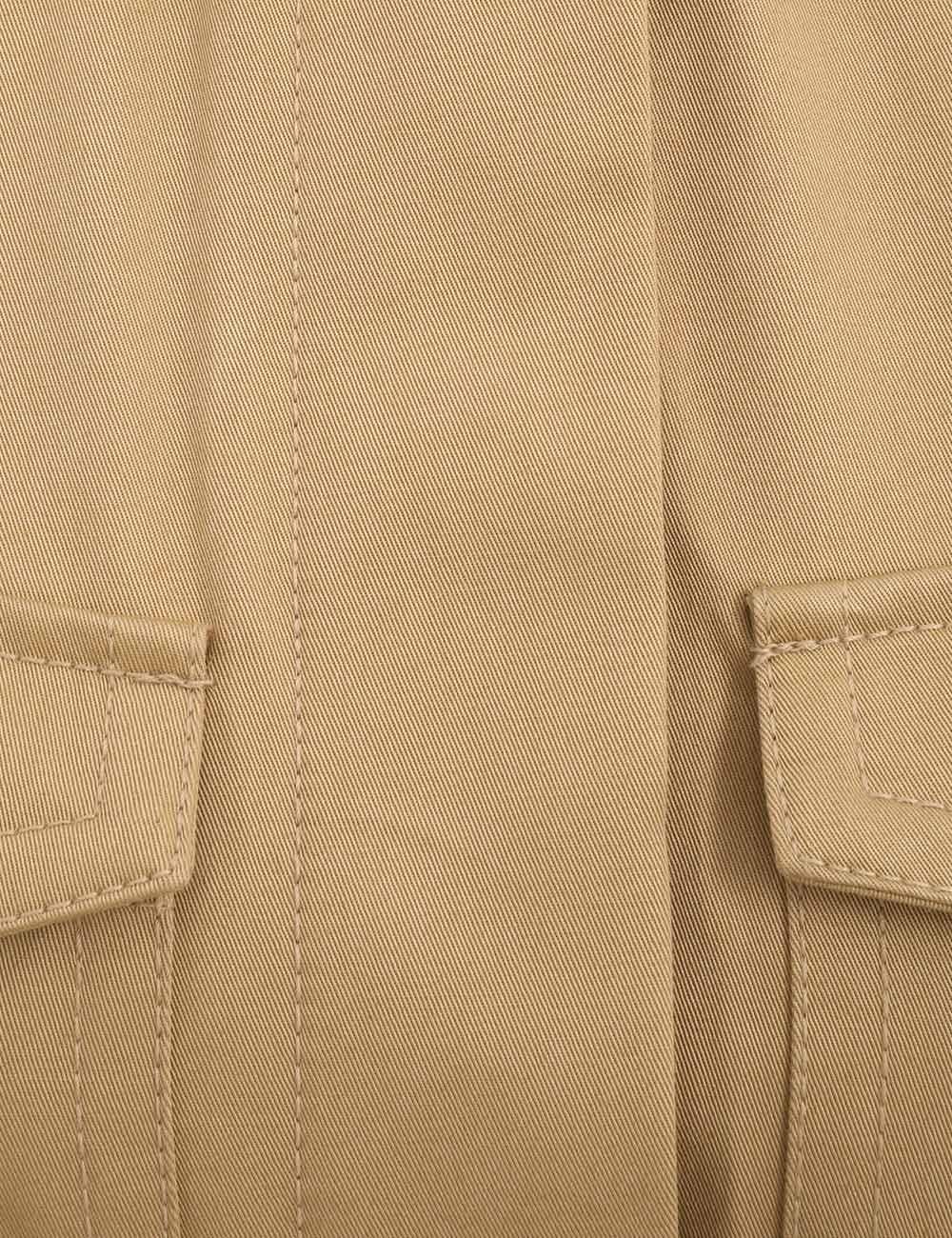Cepli Kemerli Gömlek Formlu Balon Kollu Mini Premium Camel Elbise