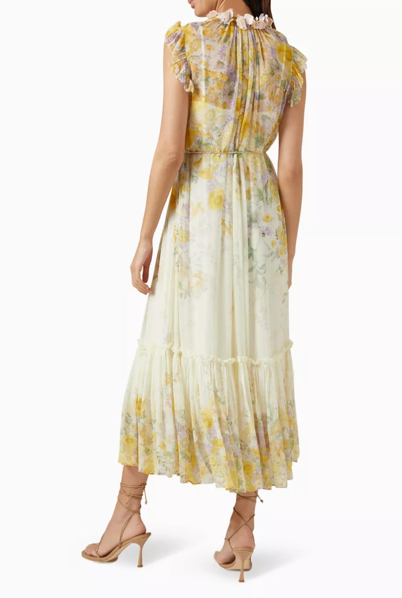 Çiçek Desenli Tasarım Tül Midi Elbise