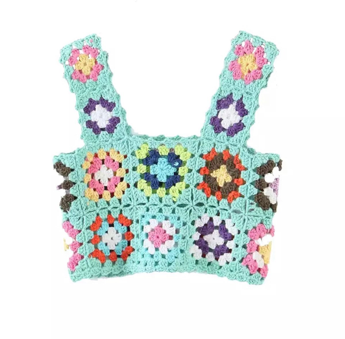 Çok Renkli Patchwork Crochet Bluz
