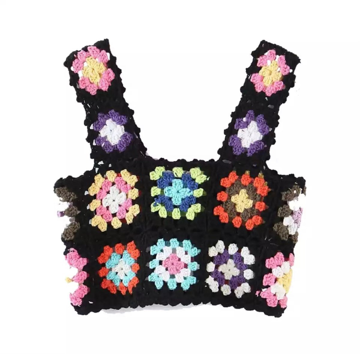 Çok Renkli Patchwork Crochet Bluz