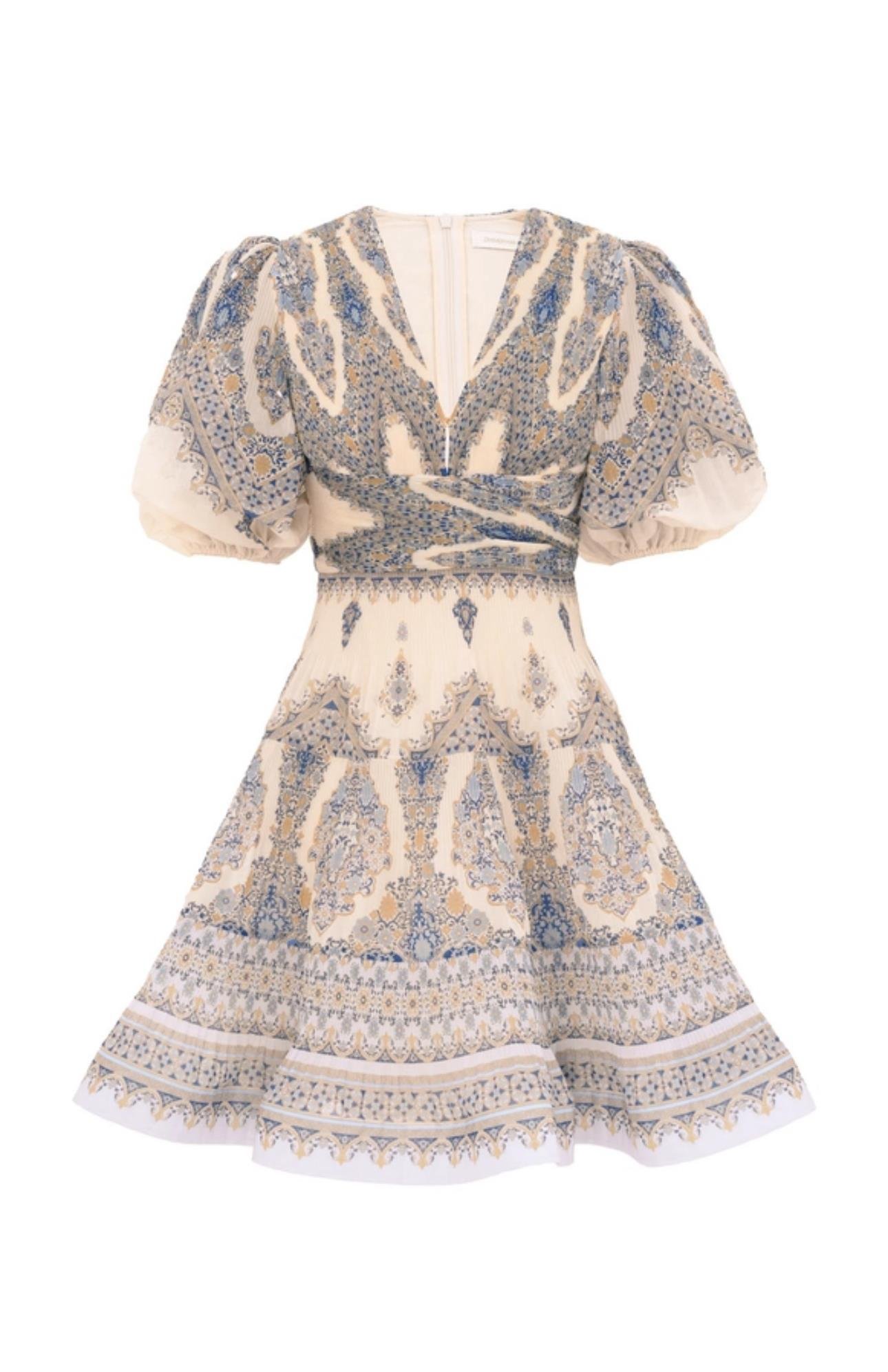 Desenli V Yaka Premium Mini Elbise