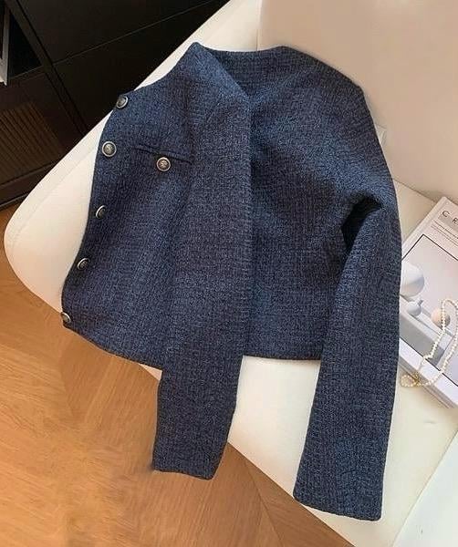 Gümüş Düğme Detaylı Lacivert Tasarım Ceket