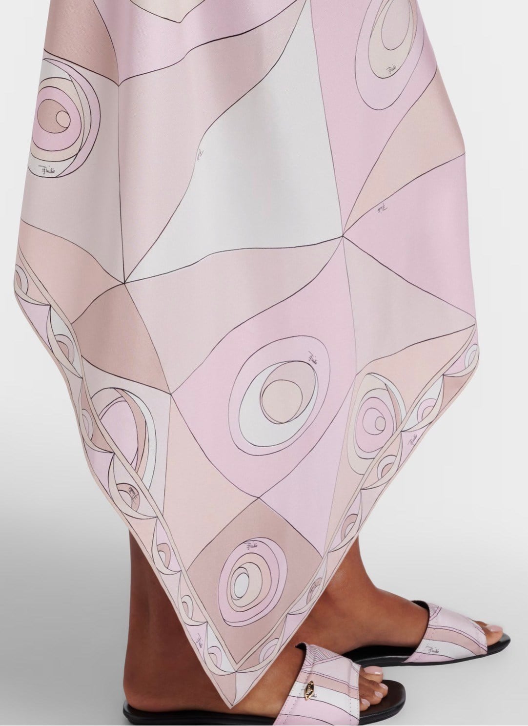 Halter Yaka Pembe Desenli Saten Premium Midi Elbise