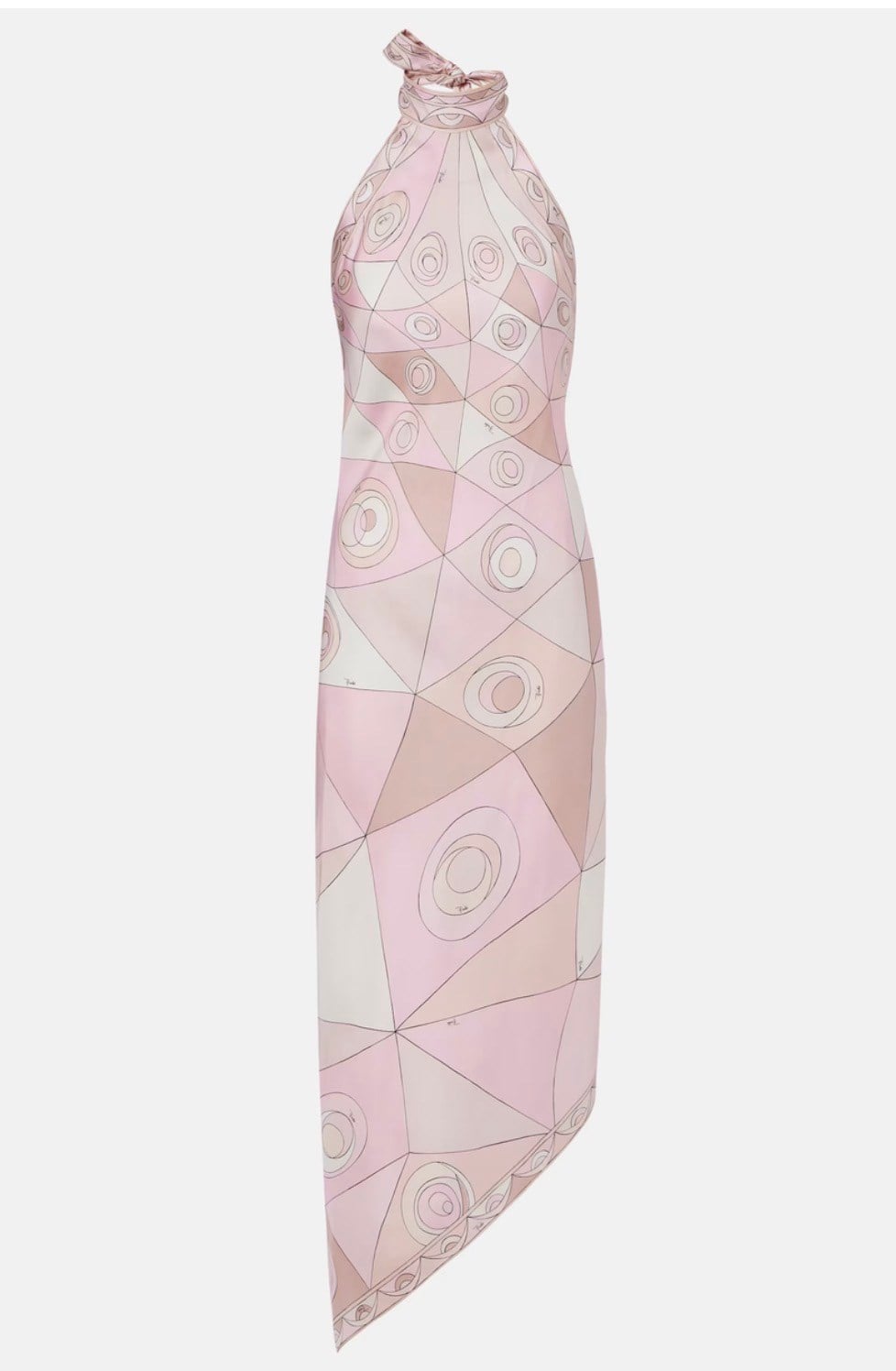 Halter Yaka Pembe Desenli Saten Premium Midi Elbise