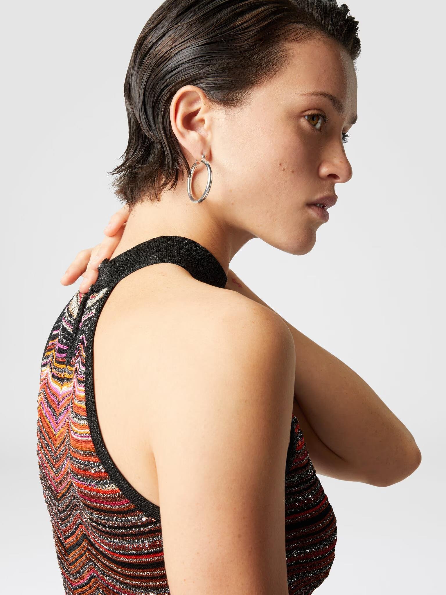 Halter Yaka Renkli Premium Triko Mini Elbise (Kırmızı)