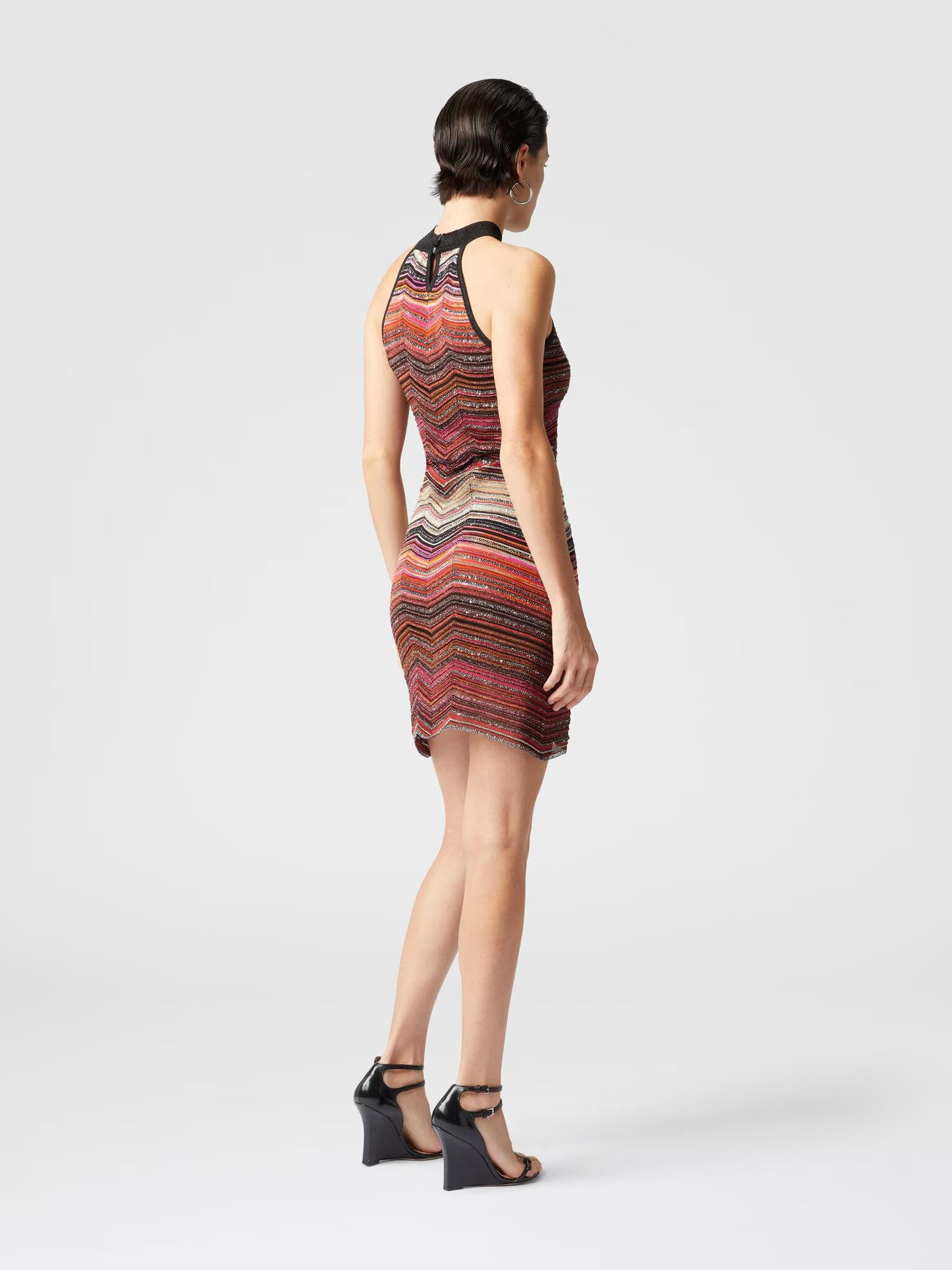 Halter Yaka Renkli Premium Triko Mini Elbise (Kırmızı)