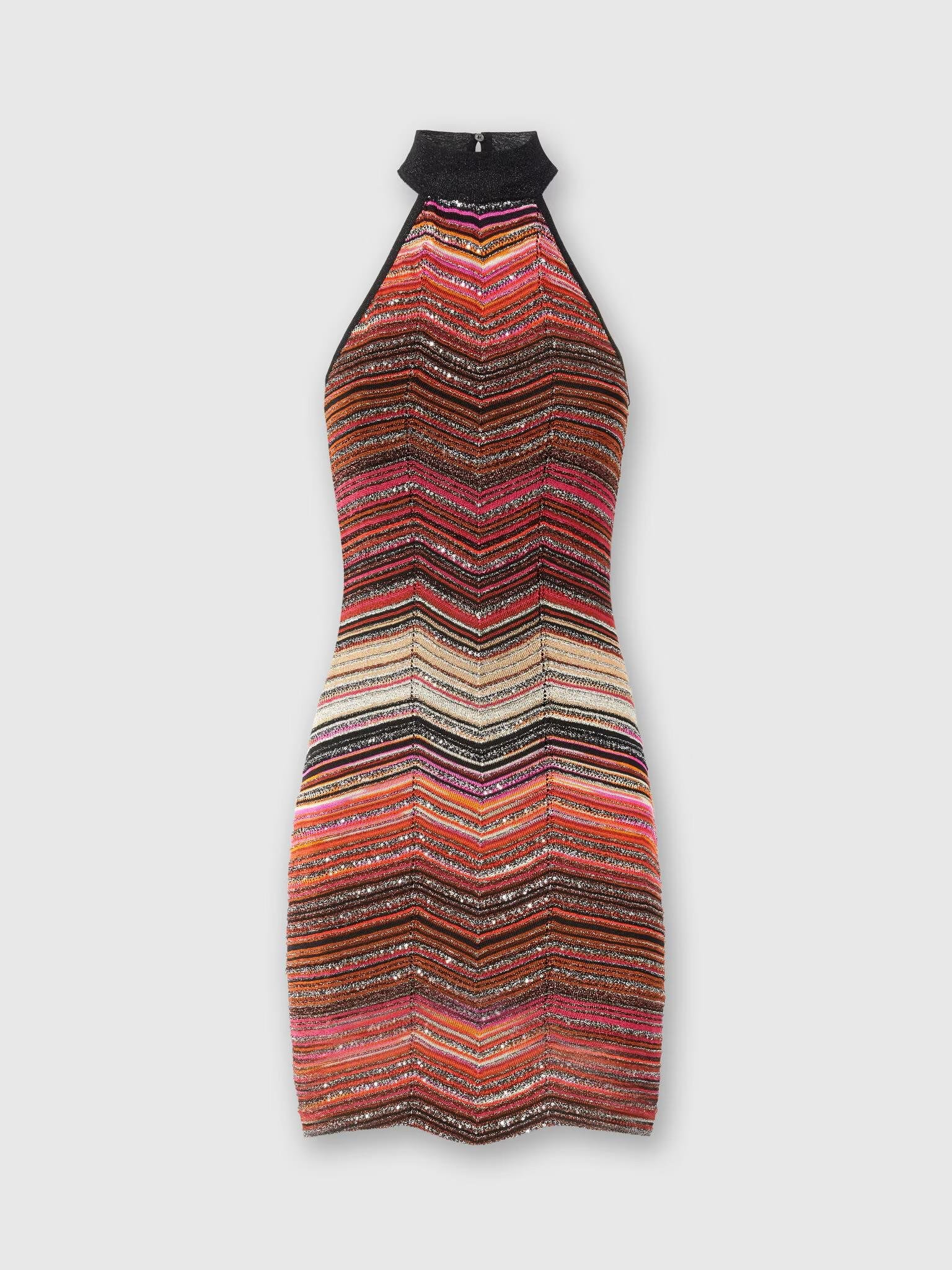 Halter Yaka Renkli Premium Triko Mini Elbise (Kırmızı)