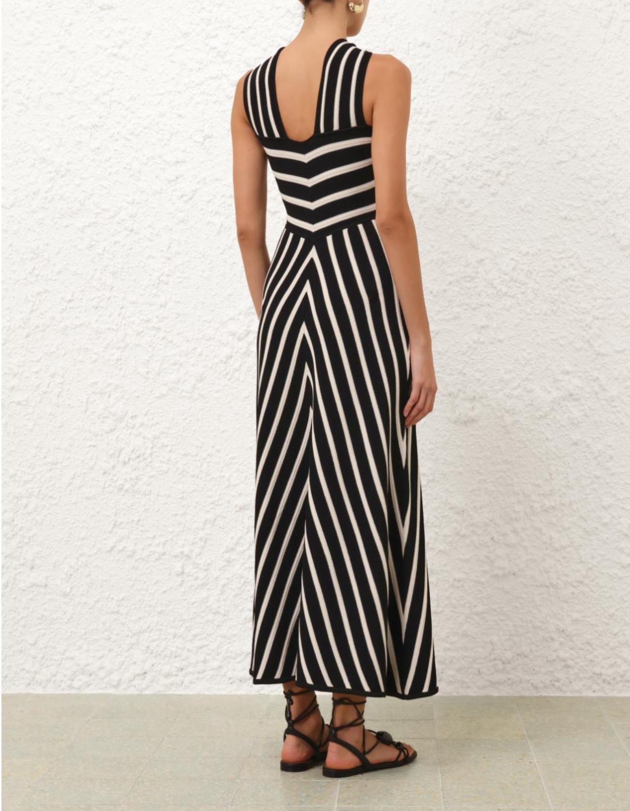 Halter Yaka Siyah Beyaz Bandaj Premium Midi Elbise