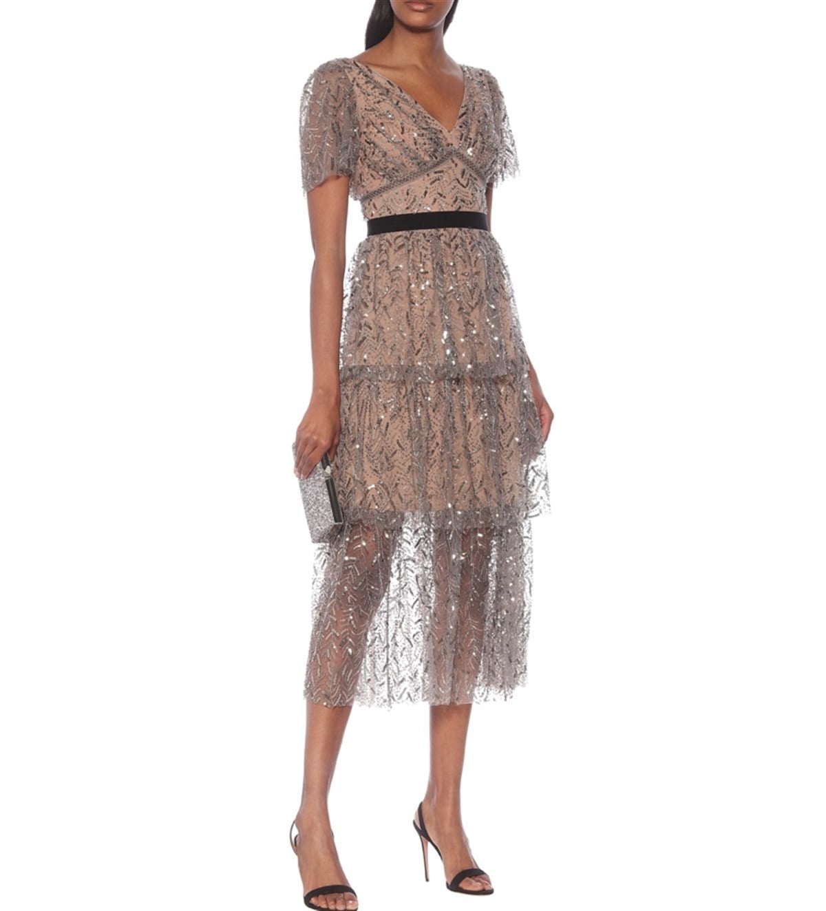 İşlemeli Pileli Tasarım Elbise