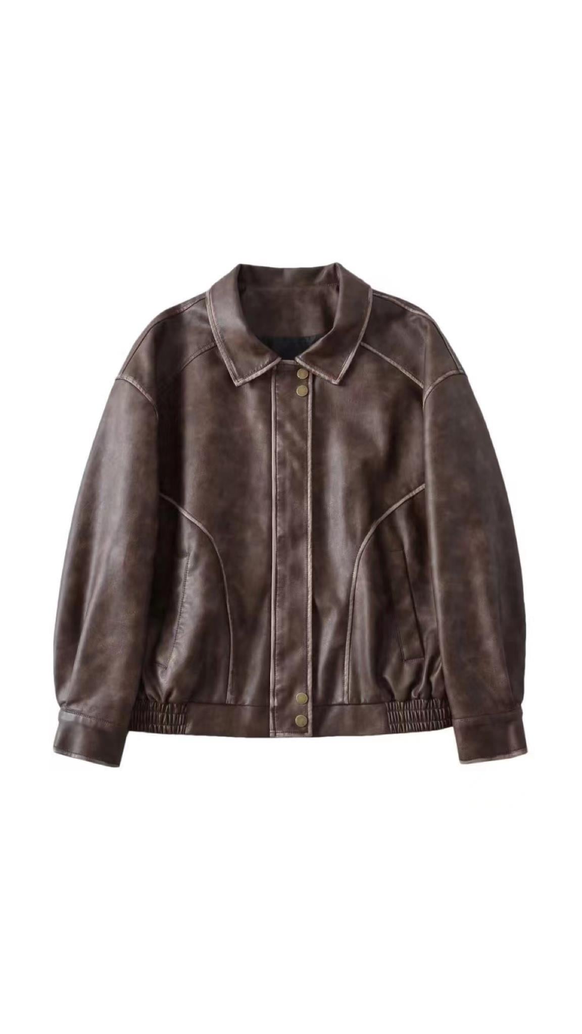Kahverengi Oversize Deri Ceket