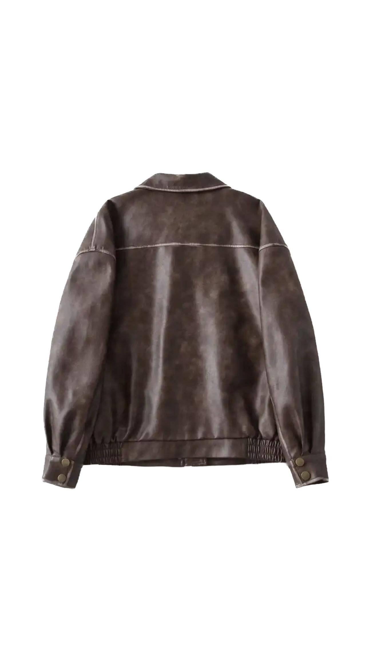 Kahverengi Oversize Deri Ceket