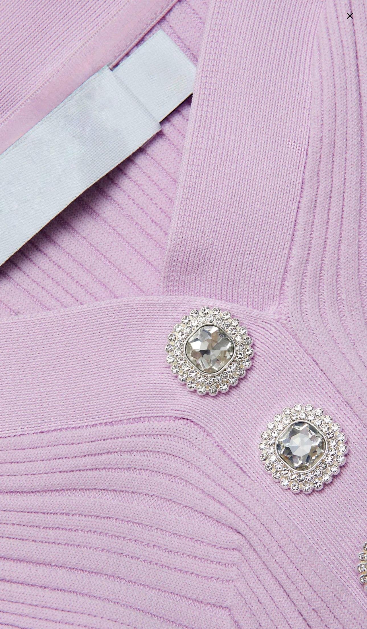 Kayık Yaka Kristal Düğmeli Pembe Triko Mini Elbise