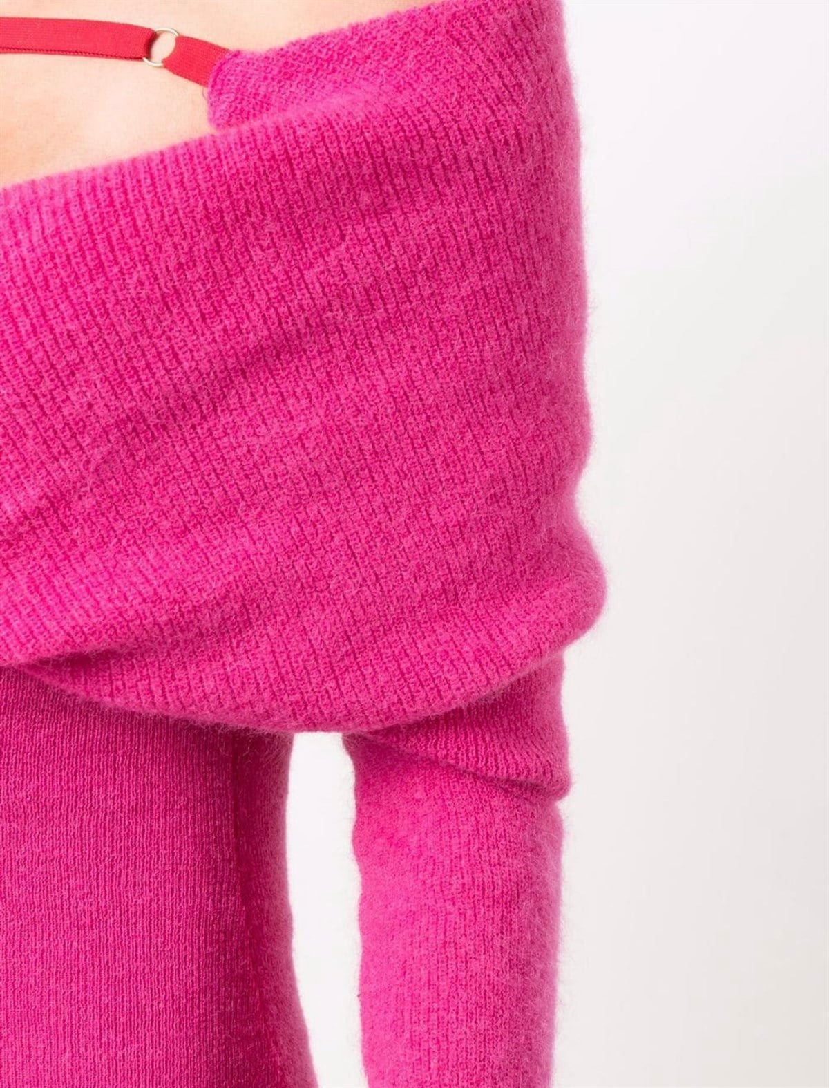 Kayık Yaka Tasarım Triko Elbise (Pembe)