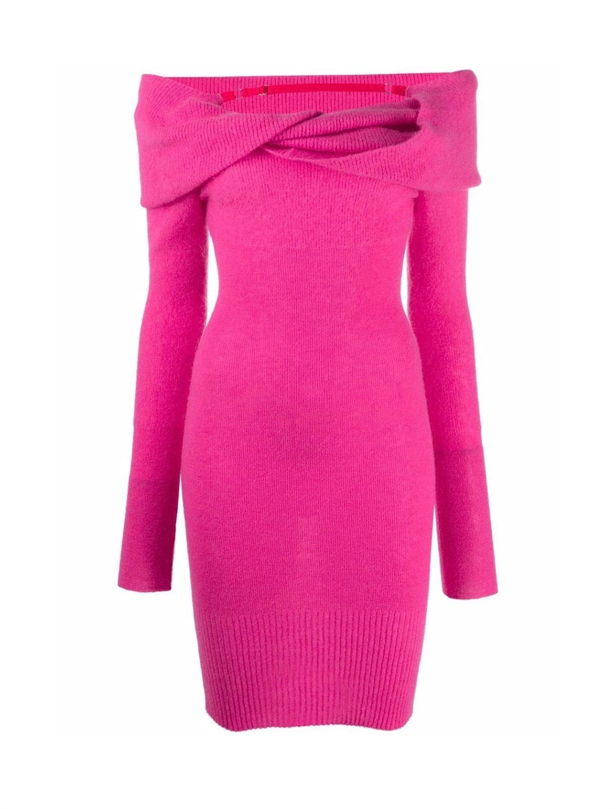 Kayık Yaka Tasarım Triko Elbise (Pembe)