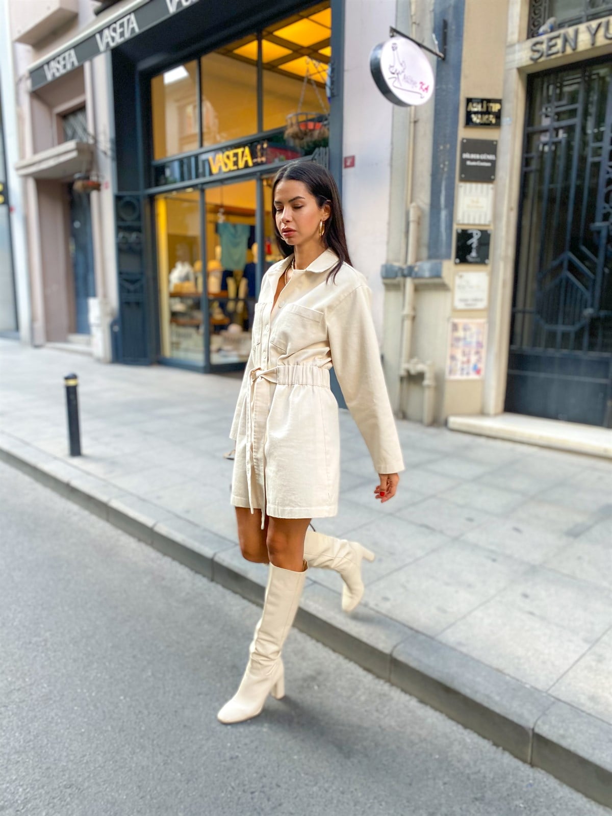 Kemerli Ceket Elbise