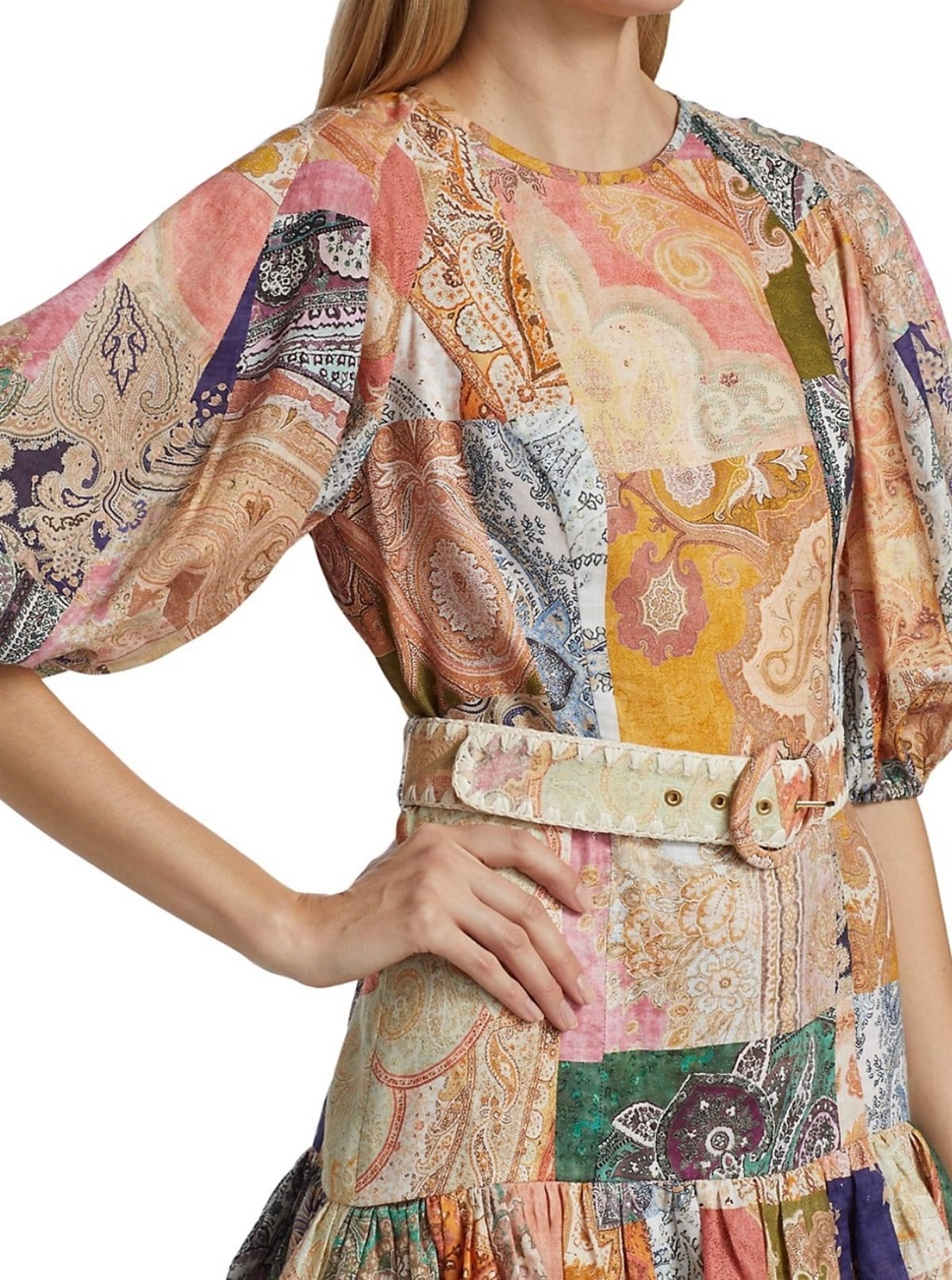 Kemerli Tasarım Patchwork Elbise
