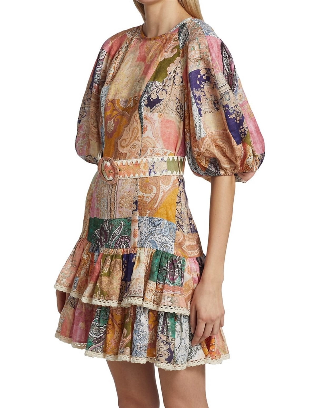 Kemerli Tasarım Patchwork Elbise