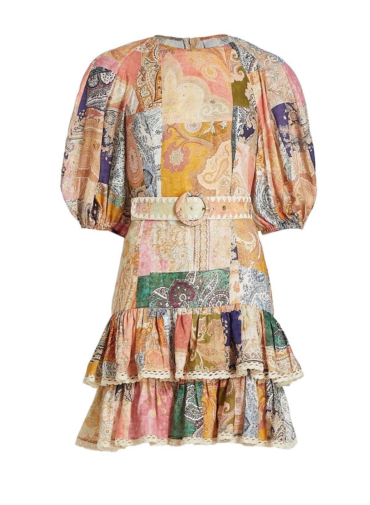 Kemerli Tasarım Patchwork Elbise