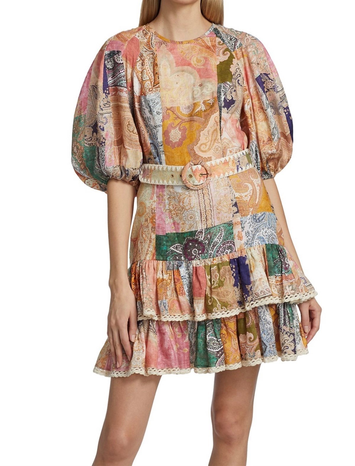 Kemerli Tasarım Patchwork Elbise