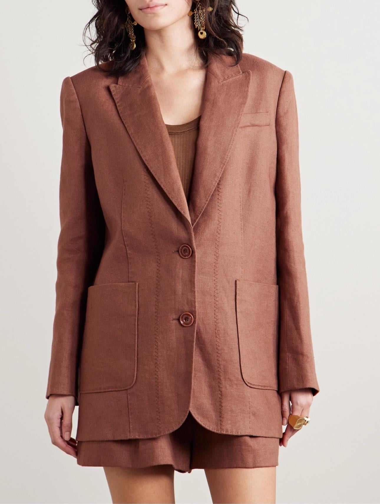 Kiremit Vatkalı Keten Premium Oversize Blazer