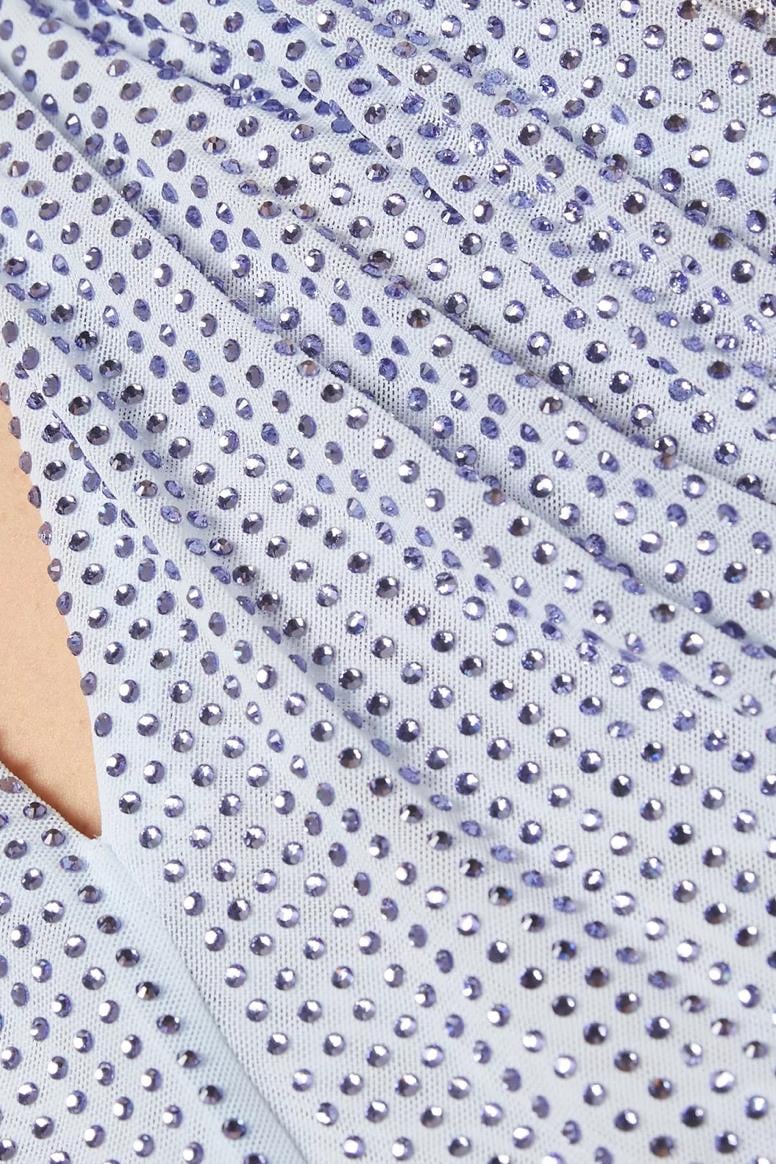 Kristal Taşlı Pencere Detaylı Lila Premium Bluz