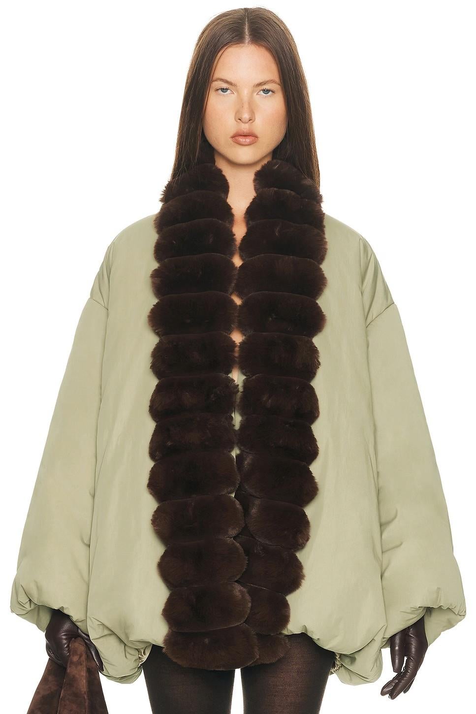 Kürklü Kuşaklı Premium Haki Puffer Ceket