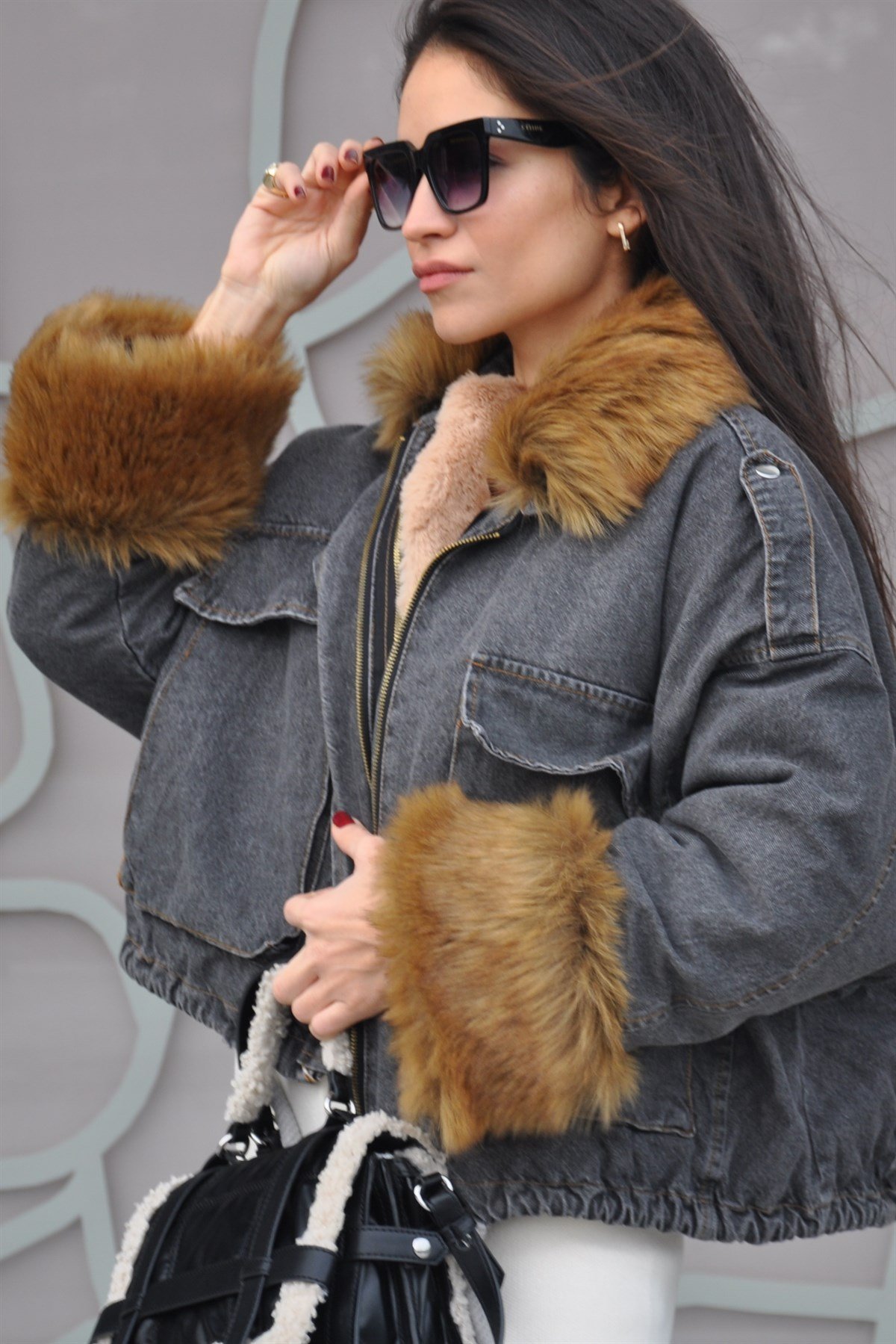 Kürklü Taba Jean Ceket