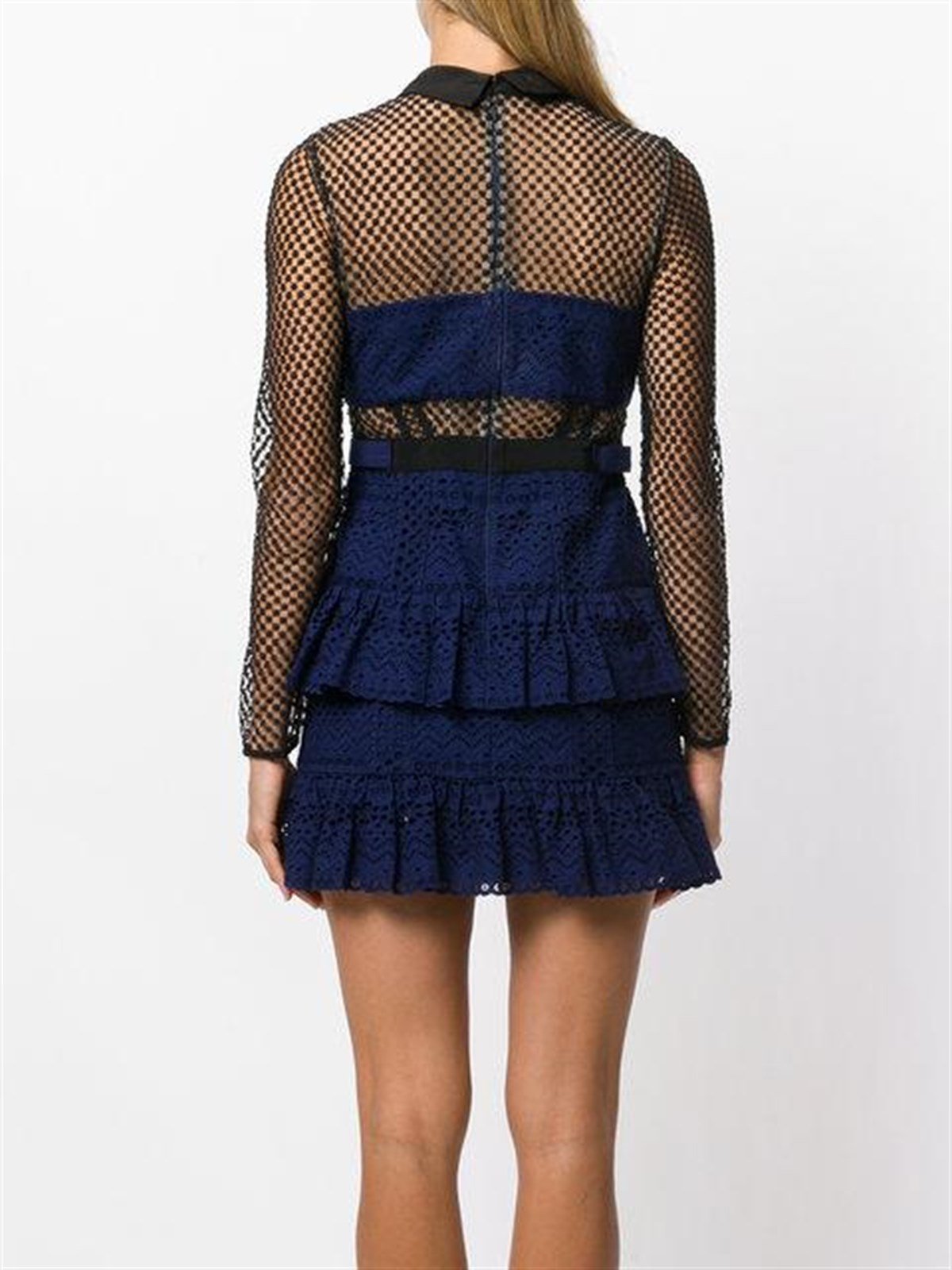 Lacivert Dantel Detaylı Tasarım Mini Elbise