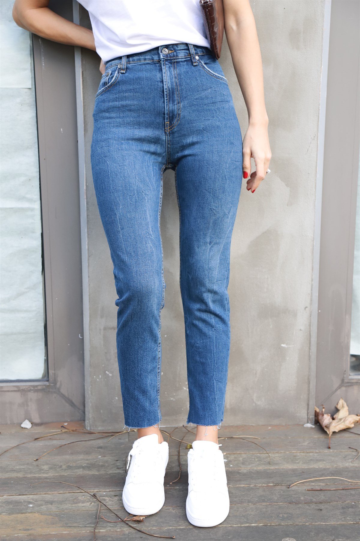 Lacivert Yüksek Bel Mom Jean