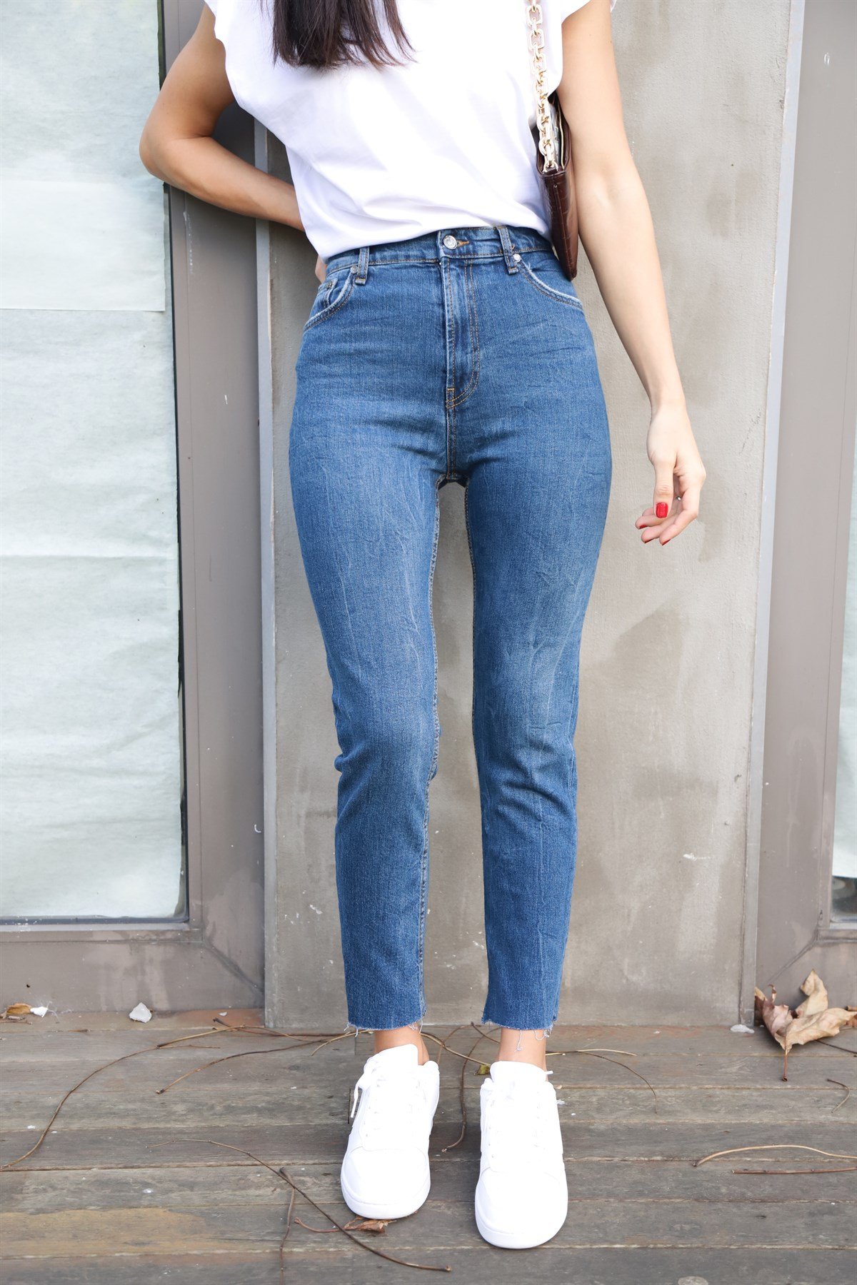 Lacivert Yüksek Bel Mom Jean