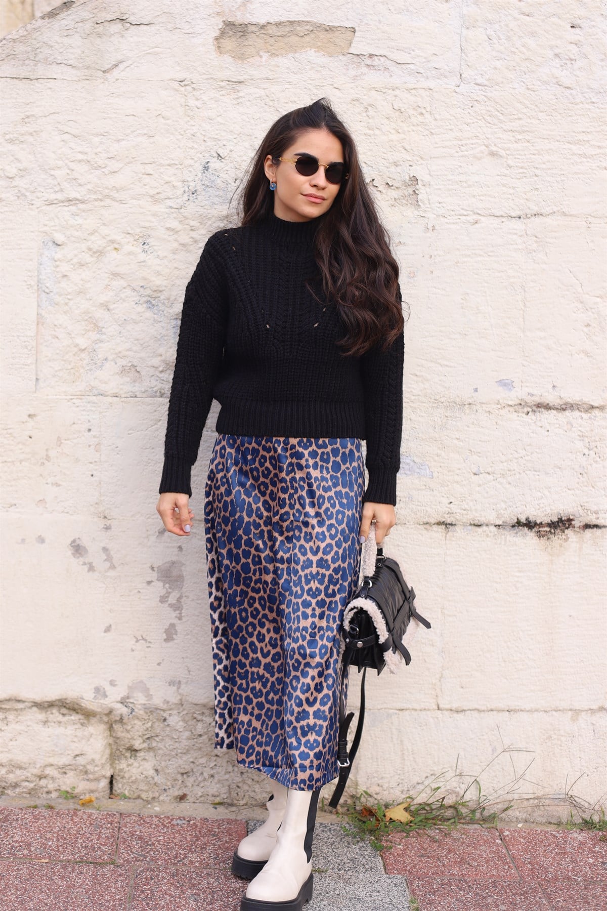 Leopar Desenli Midi Etek
