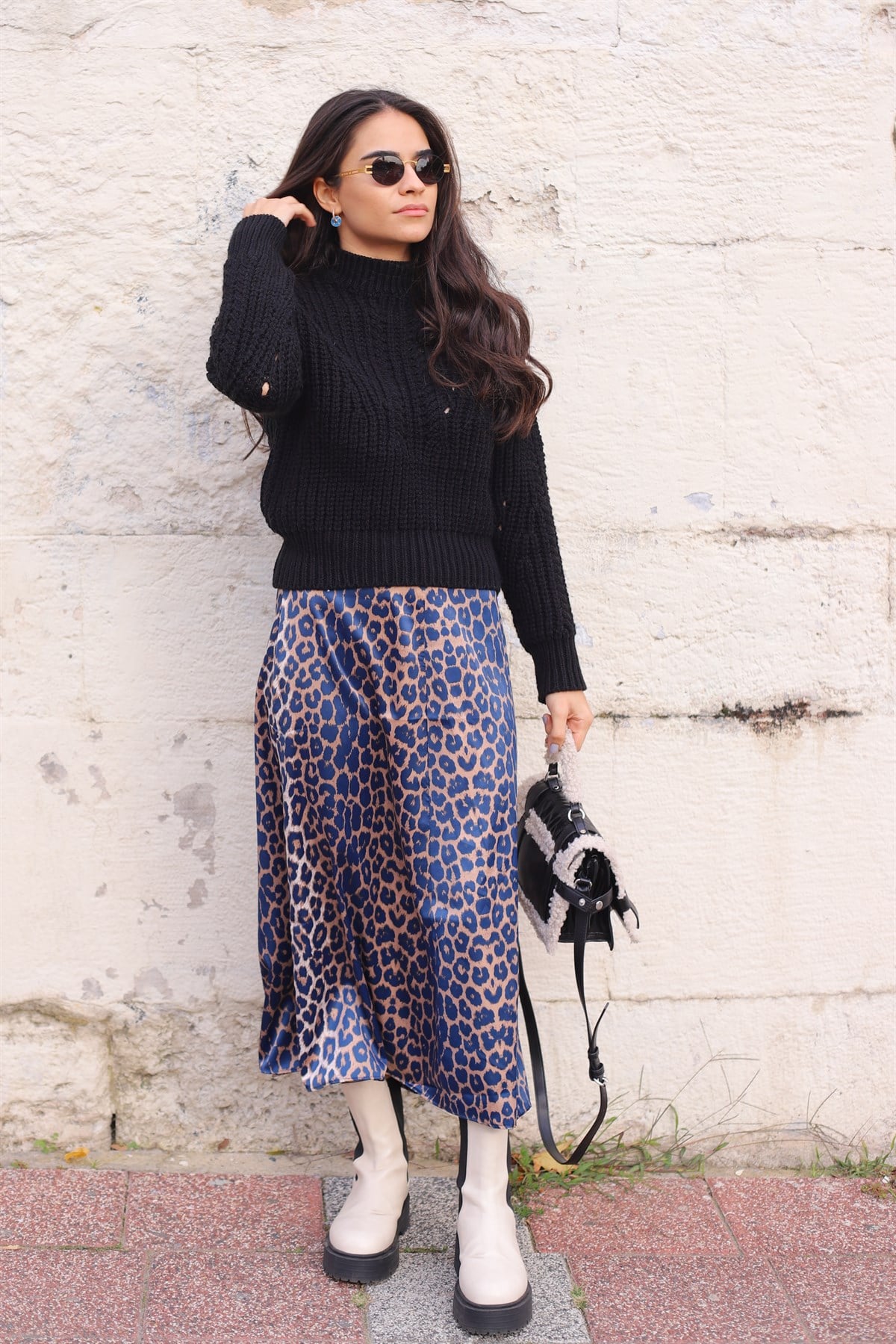 Leopar Desenli Midi Etek