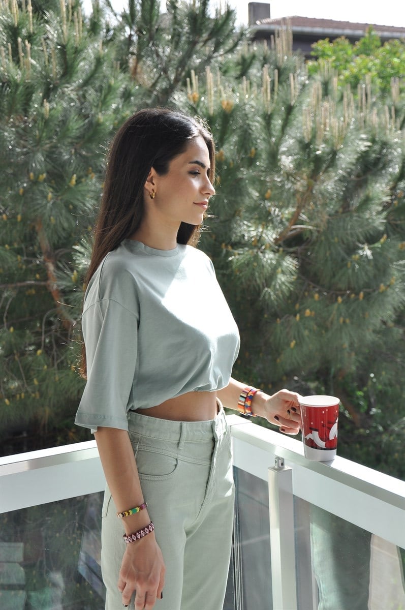 Mint Büzgülü TShirt