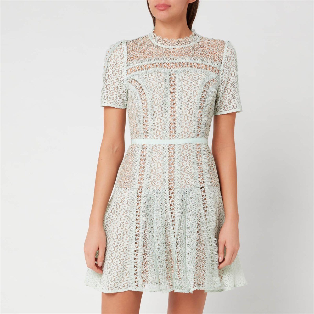 Mint Yeşili Dantel Mini Elbise
