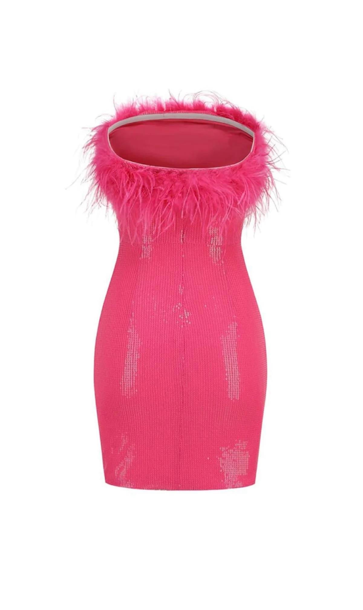 Otrişli Payetli Pembe Mini Tasarım Elbise