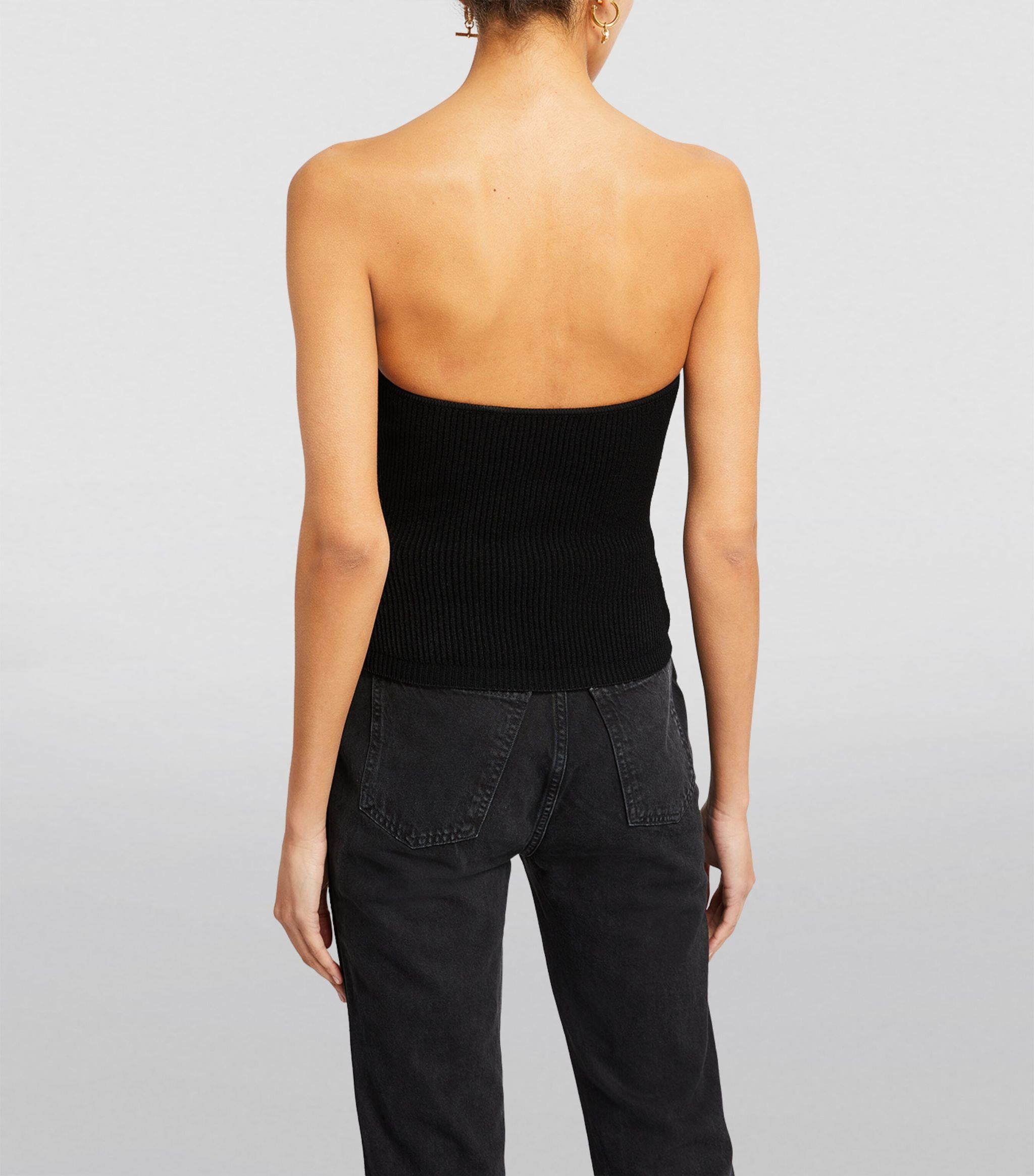 Oval Bitişli Straplez Fitilli Siyah Top