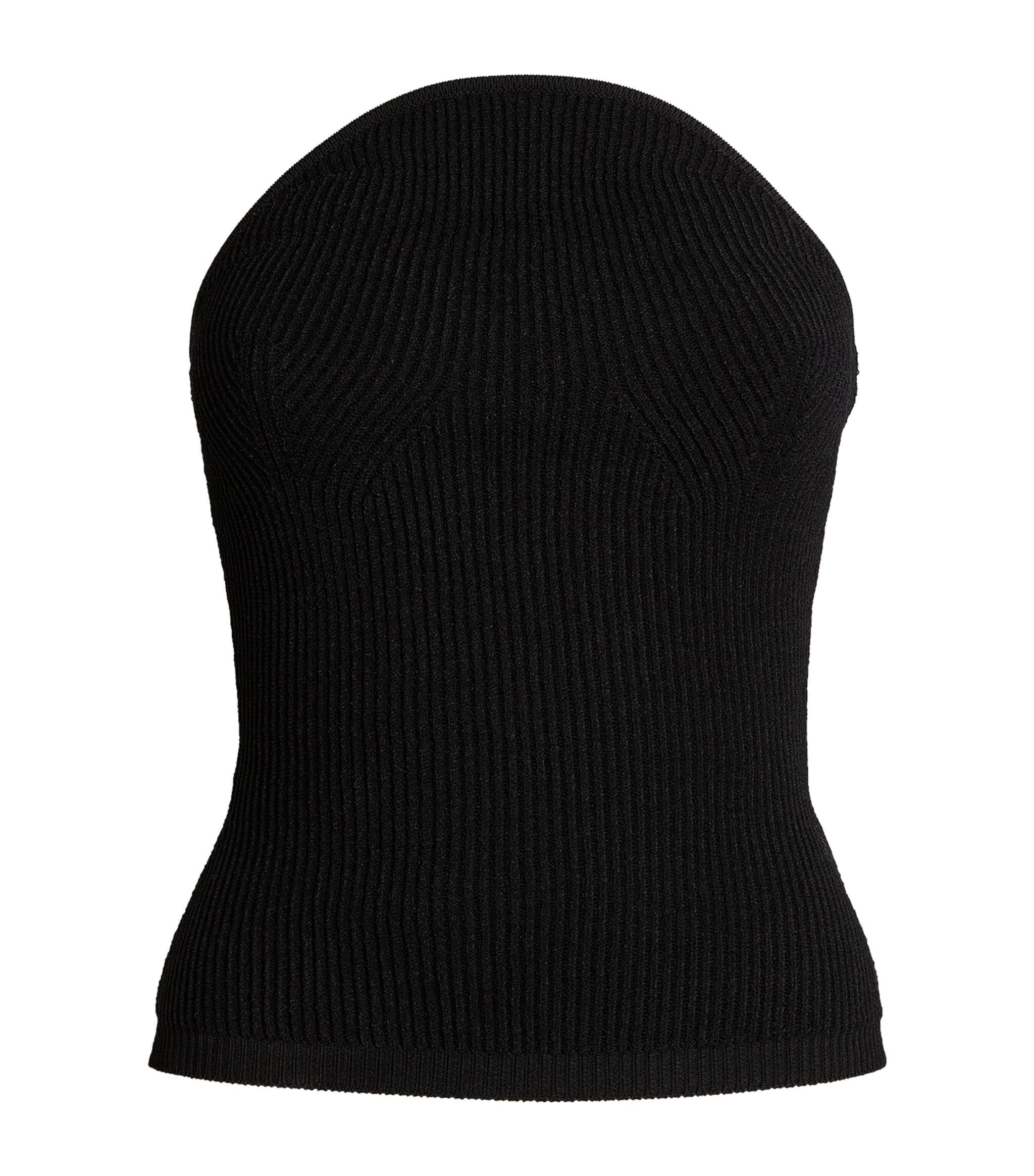 Oval Bitişli Straplez Fitilli Siyah Top