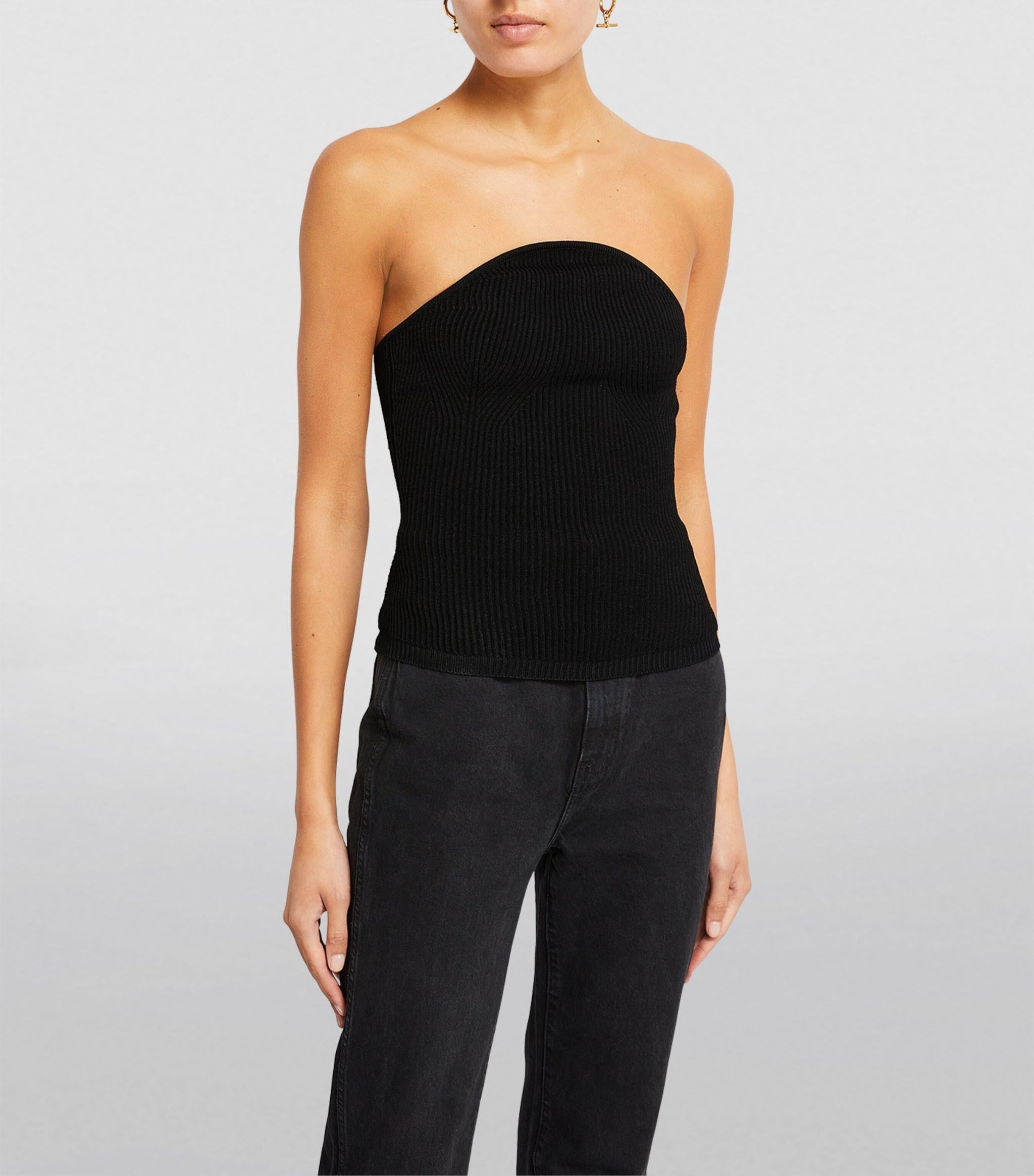 Oval Bitişli Straplez Fitilli Siyah Top