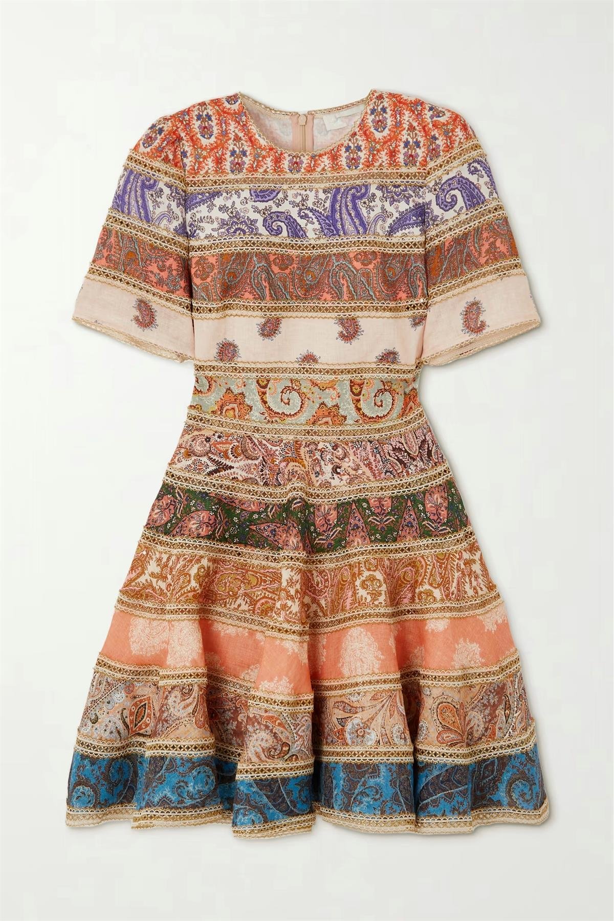 Patchwork Pileli Tasarım Mini Elbise