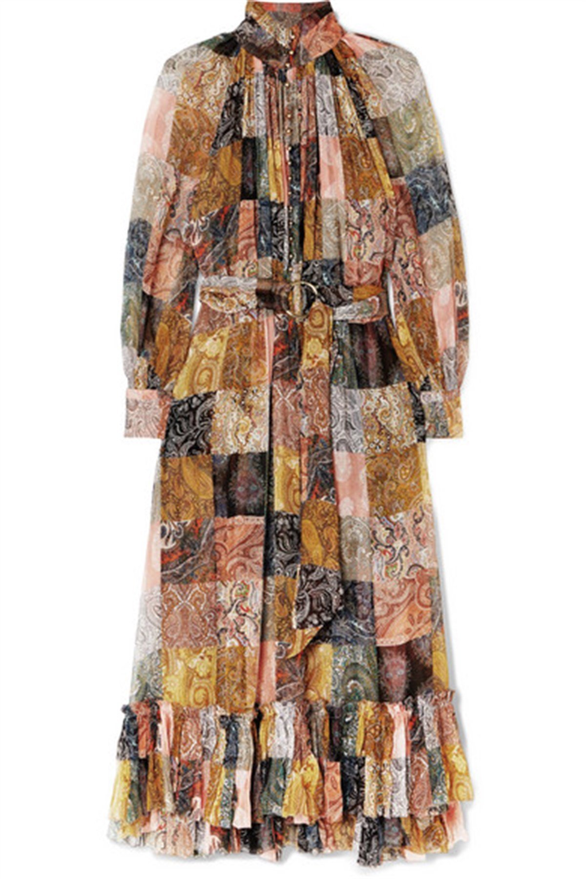 Patchwork Uzun Kollu Midi Boy Elbise