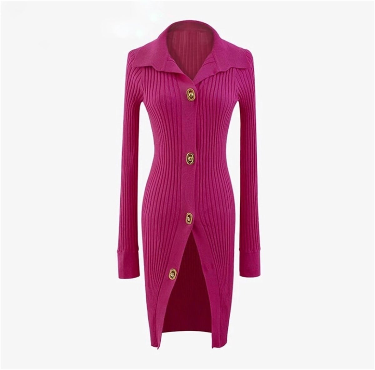 Pembe Gold Tok Detaylı Triko Elbise