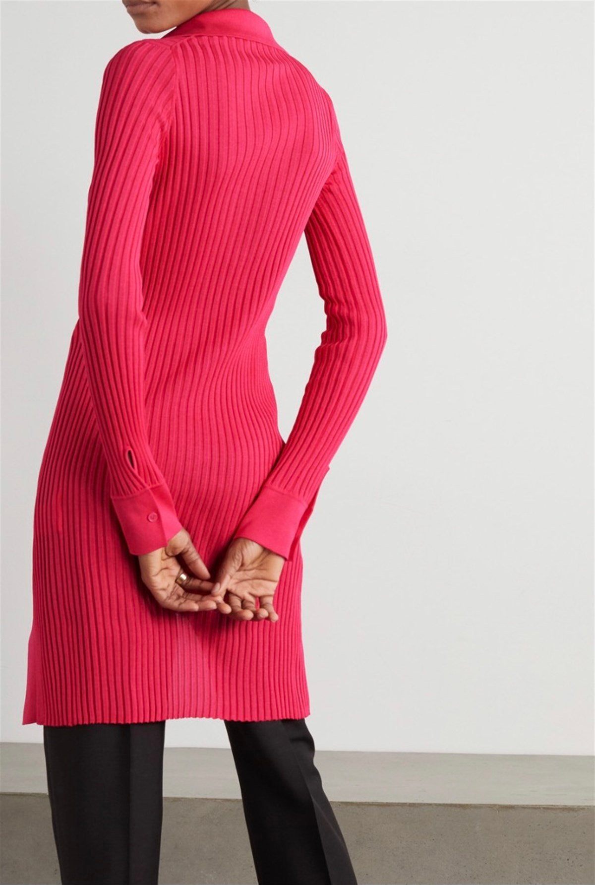 Pembe Gold Tok Detaylı Triko Elbise