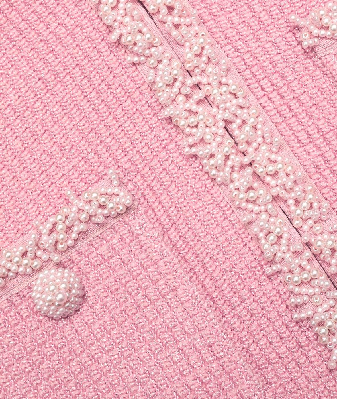 Peplum Detaylı İncili Pembe Tasarım Midi Elbise
