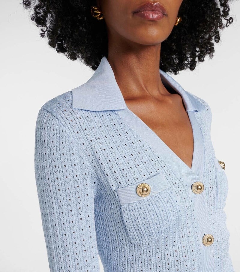 Peplum Detaylı Triko Midi Boy Mavi Elbise