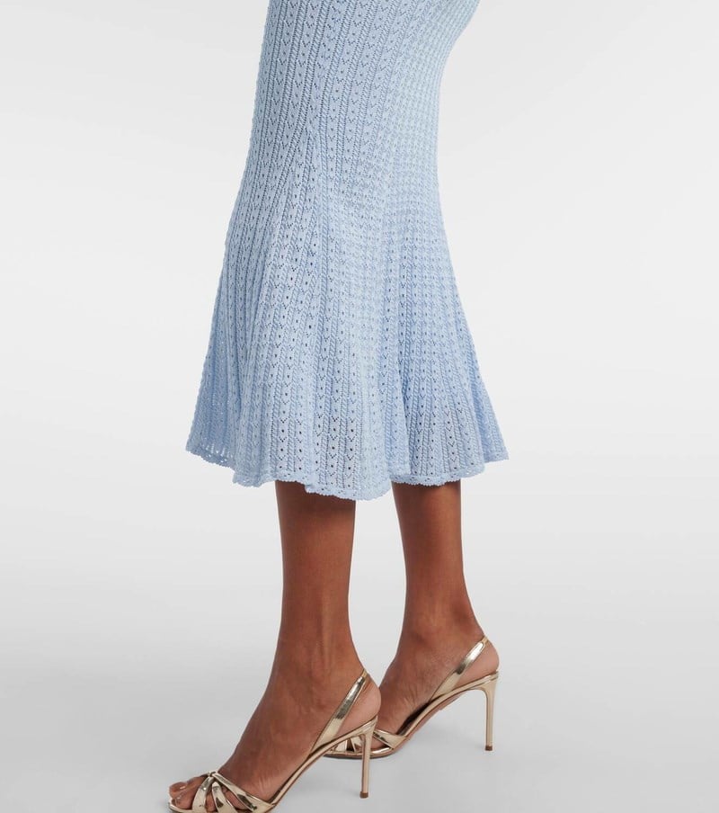 Peplum Detaylı Triko Midi Boy Mavi Elbise