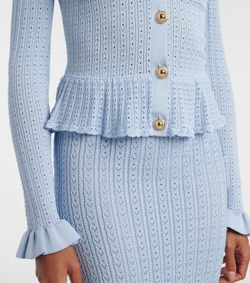 Peplum Detaylı Triko Midi Boy Mavi Elbise