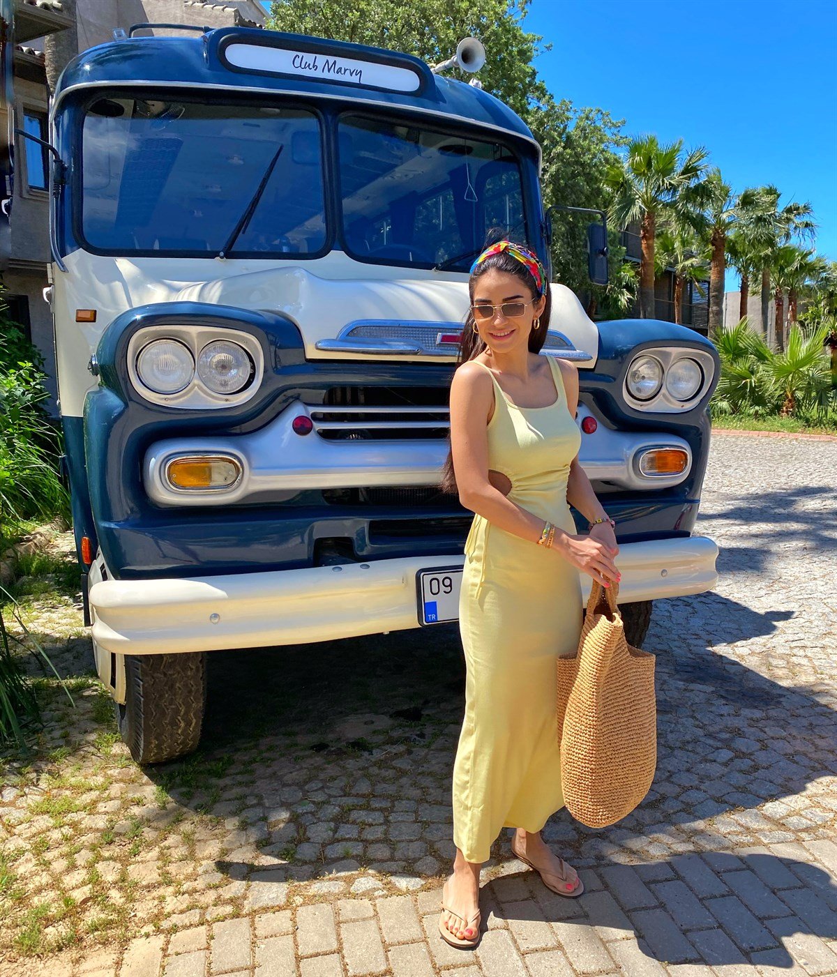 Sarı Bel Detaylı Likralı Elbise
